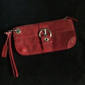 Red genuine leather wristlet